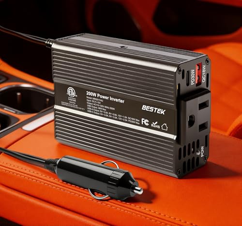 Image of BESTEK Power Inverter DC 12V to AC 110V - 200W Car Plug Adapter Outlet PD 30W USB-C & QC18W USB-A Fast Charging Port - Car Charger Cigarette Lighter Adapter for Phone, Laptop - ETL FCC Certified