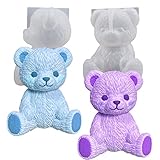 Japleed 2Pcs Bear Silicone Resin Molds - 3D Bear Resin Candle & Soap Molds for Cute Animal Epoxy Resin Casting, Fondant, Chocolate, Cake Decoration DIY Supplies