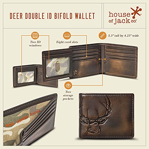 House of Jack Co. Deer Bifold Wallet for Men and Outdoorsmen with Two ID Windows, Camou Lining, Full Grain Cowhide Leather Wallet, Black - Image 3