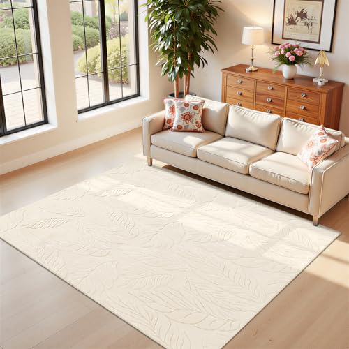 Tapete Beige 5x7 para Sala, Antideslizante y Lavable miniatura 2