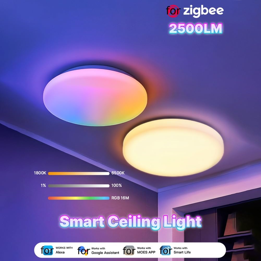 BlissfulAbode Per Zigbee Smart LED Plafoniera App Controllato 16 milioni di colori per Tuya
