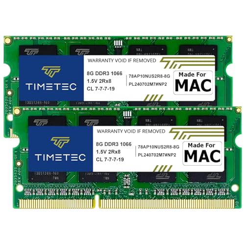 Timetec 16 Go KIT(2x8 Go) Compatible pour Apple DDR3 1067 MHz/1066 MHz PC3-8500 RAM pour Mac Book (mi-2010 13''), Mac Book Pro (mi-2010 13''), iMac (Fin 2009 27 ''), Mac Mini (Mi-2010) RAM Mac