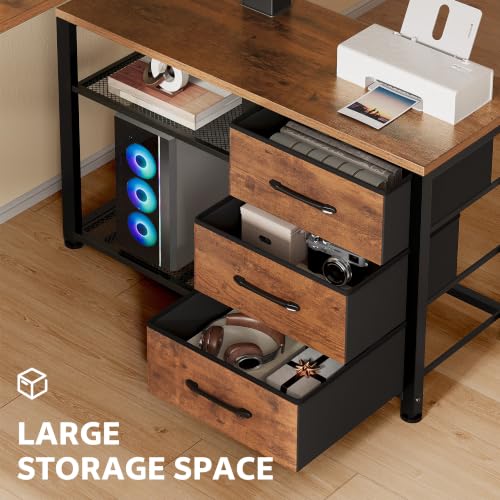 Image of 47'' L Shaped Desk with 3 Drawers Electric Standing Desks Rustic