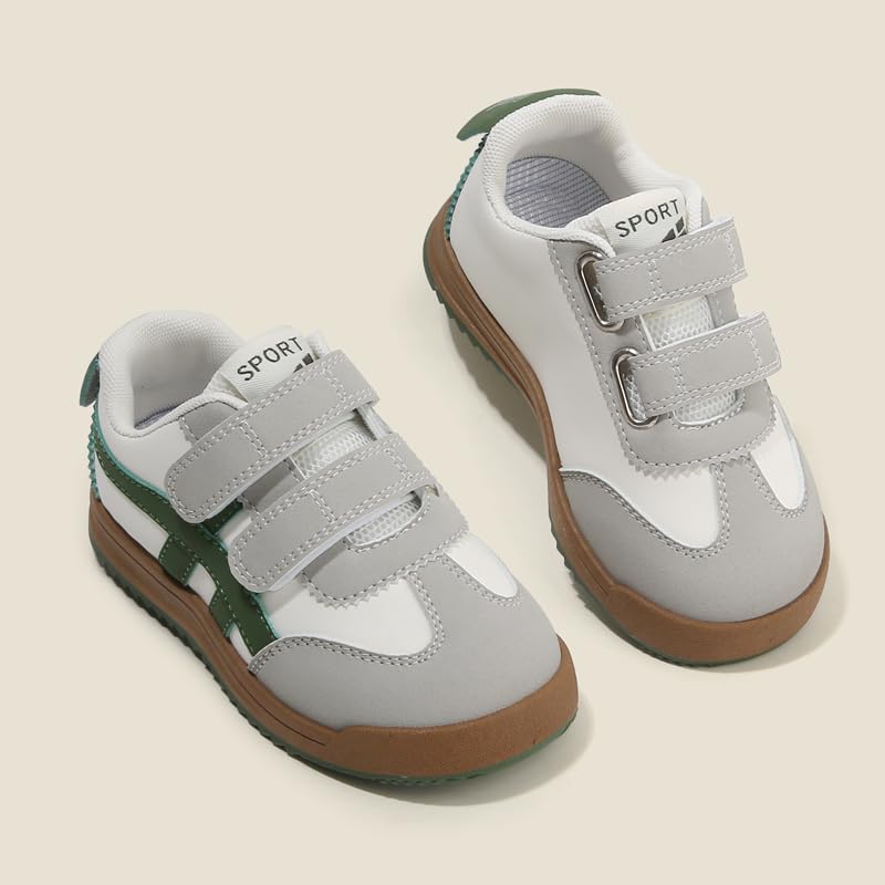 Kids Sport Sneakers with Double Hook and Loop Straps, Black and White, Gum Sole4