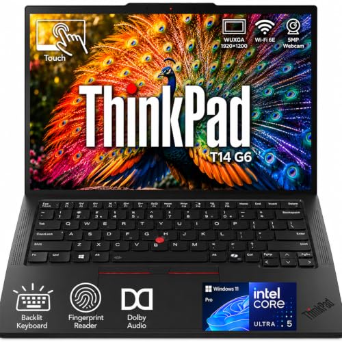 Image of Lenovo ThinkPad T14 Gen 6 AI Business Laptop, 14 inch WUXGA Touchscreen, Backlit Keyboard, Powerful AI Boost Intel Core Ultra 5 225U, 64GB DDR5 RAM, 2TB SSD, Fingerprint Reader, Ethernet, Windows 11 Pro