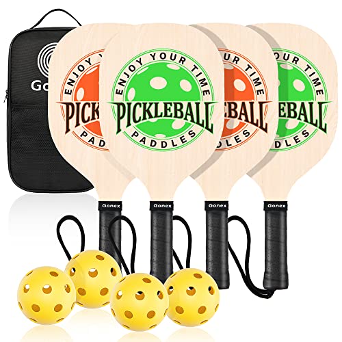Gonex 4 Pack Wooden Pickleball Paddles Set - Wood Pickleball...