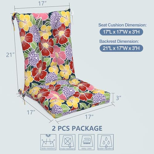 LVTXIII 2 Pack Outdoor Rocking Chair Cushion Set, Patio Fade and Water Resistant Tufted Seat Cushions with Ties for Rocking Chairs Use, 38x17x3, Flower Bloom by LVTXIII - Used condition - Image 2