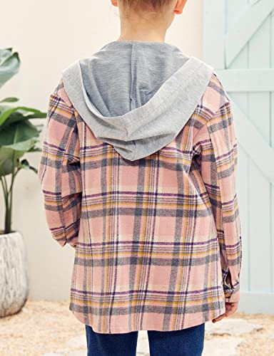 Image of Girls Cute Flannel Plaid Button Down Top with Pockets Long Sleeve Hooded Jacket