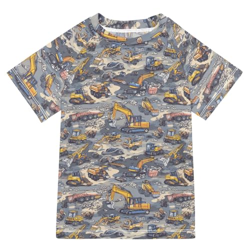 KLL Girl Bathing Suit Short Sleeve Rash Guard Girls 4T Construction Vehicles