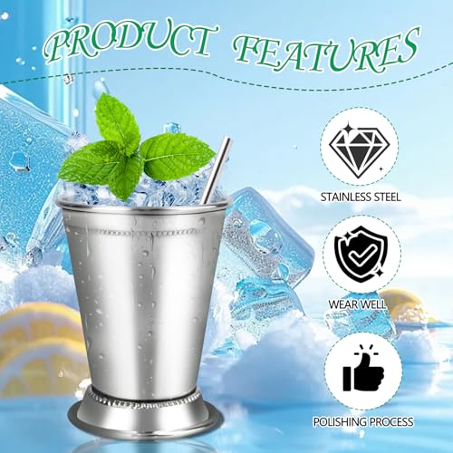 Mint Julep Cups，Silver Cups，Stainless Steel Glasses Set,Each one holds 12 ounces,Julep cup is a commonly used drinking vessel for summer parties,family gatherings,restaurants,bars，KentuckyDerby 4 Pcs