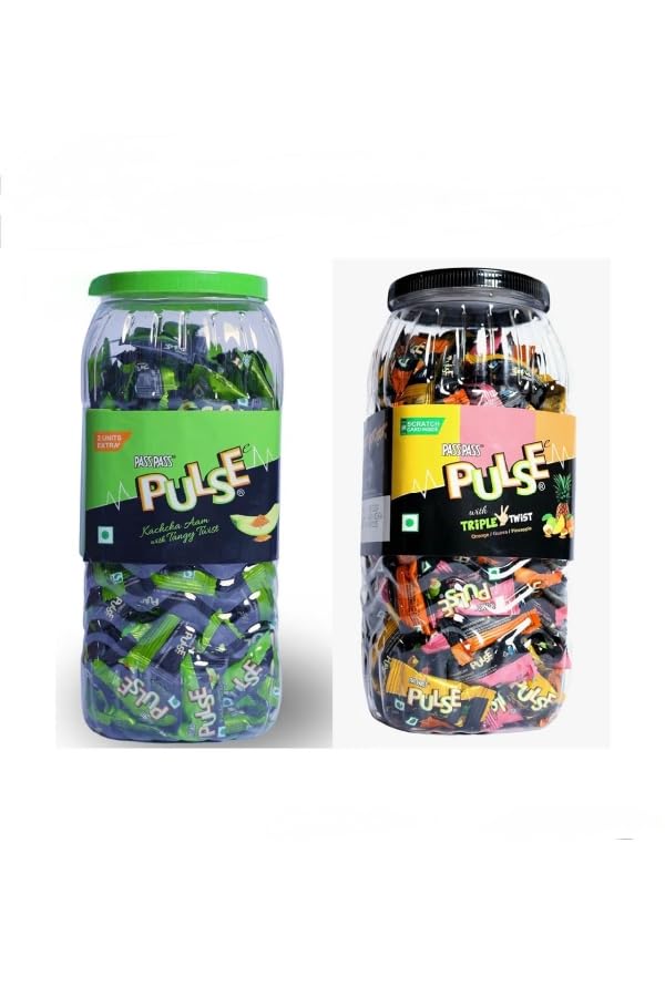 Pulse Kachcha Aam Toffee | Triple Twist Mix Candy Jar + Pulse Kachcha Aam Masala Candy | Tangy Sweet Sour Spicy Hard Candy Assorted Jar Pack | Party, Family & Gifting Candy Mix Combo Pack-image-11