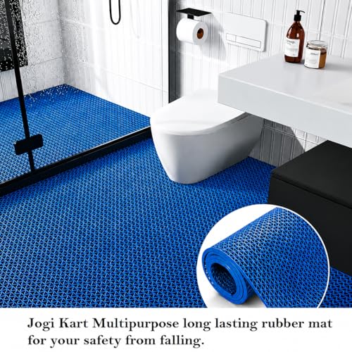 Image of JOGI KART Anti Skid & Multipurpose Rubber /Bathroom Mat /Shower Mat /Carpet /Rugs /Rainmat /Swimming Pool Mat (Blue, 2x13 Ft)