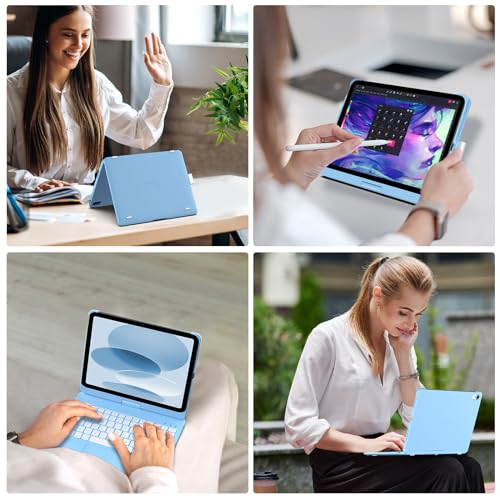 Image of typecase Touch iPad 11th 10th Generation Case with Keyboard (11 inch 2025, A16 & 10.9 inch 2022) - 360 Rotatable, 11-Color Backlit, Multi-Touch Trackpad, Pencil Holder, Thin & Light - Sky Blue
