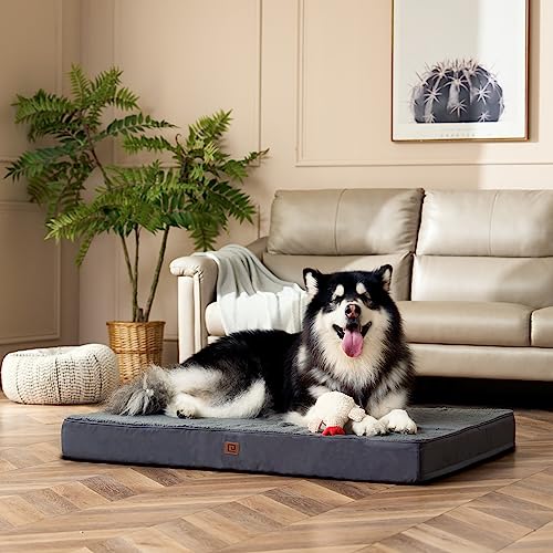 EHEYCIGA Orthopädisches Hundebett XXL Grosse Hunde 127x91x10cm, Hundekissen Waschbar Flauschig, Hundematte Hundematratze für Kiste, Grau