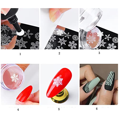 Valentine's 6 Pcs Nail Art Stamping Templates Set With 1 Silicone Stamper & 1 Scraper, Lace Flower Butterfly Summer Holiday Manicure Tools For Diy Nail Art Designs (Geometric) #TOP6