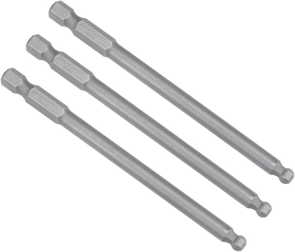 uxcell 3 Pcs H5 (5mm) Ball End Screwdriver Bits, S2 Steel Magnetic 3.9 Inch Long Drill Bit with 1/4 Inch Hex Shank
