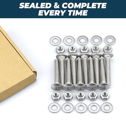 Image of 1 /4-20 x 1 /2 Inch Carriage Bolt Kit, 304 Stainless Steel (18-8) with Hex Nuts & Flat Washers - 10 Sets, Round Head Square Neck, Full Thread Coverage by Glvaner