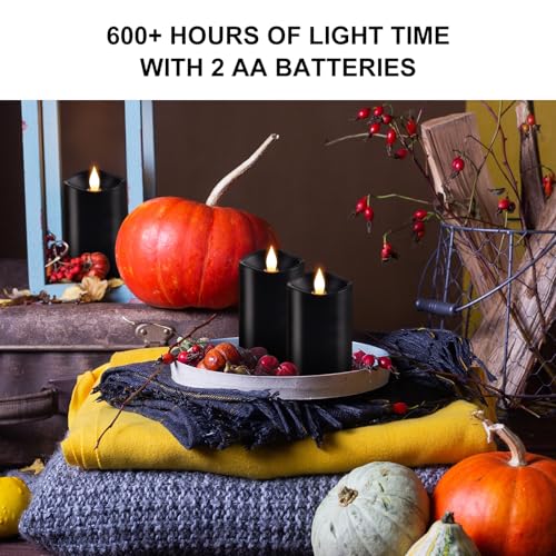 Image of 3PCS, 3 x 5 inches Flameless Candle with Remote Control, 3D Flickering Wick, Real Wax Pillar LED Candles, Battery Candles,with Timer,for Holiday Home Decor, Black