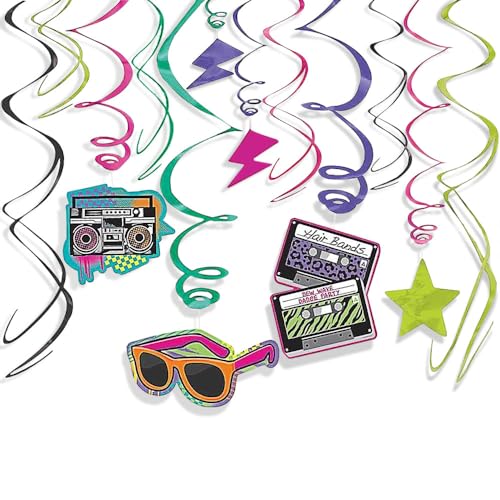 Amscan IncrÃvel kit de decoração para festa dos anos 80 (12 peças), multicolorido, 25,4 x 24,1 cm