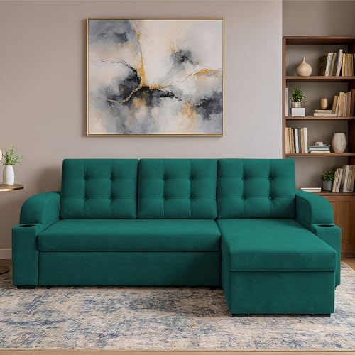 Image of Casaliving Grance RHS 4 Seater Corner Sofa Cum Bed for Living Room (Pine Fabric) Premium Fabric Sofa