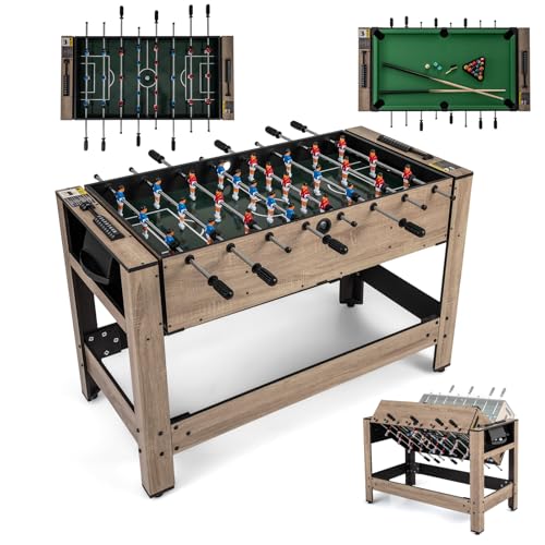GOPLUS Mesa Multijuego Giratoria 2 en 1, Mesa de Juegos Combinada con Billar, Accesorios Completos, Deportes Arcade, Futbolín para Hogar Oficina Sala de Juegos, Adolescentes Adultos