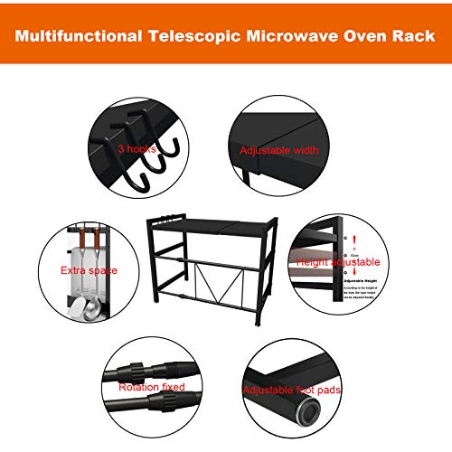 Uitschuifbare Magnetron Oven Rack 2-Tier, Keukenrek Stand Oven Organizer Unit-Printer Plank Faxrek Zwart 45-65cmx36cmx46… - Image 6