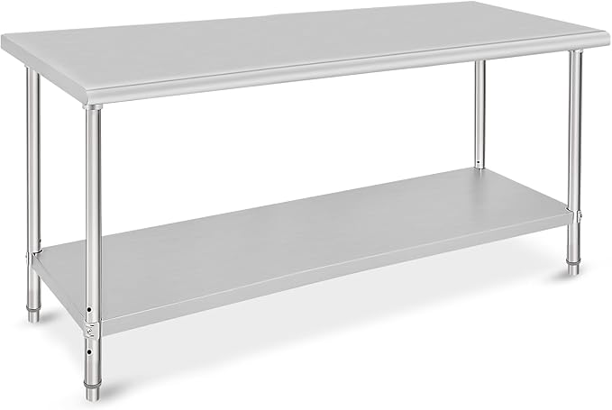 Stainless Steel Prep Table, NSF Commercial Work Table 72 x 30 x 35 Inches with Undershelf, Stainless Steel Table for Food Prep & Work, Heavy Duty for Kitchen, Restaurant, Hotel, Silver