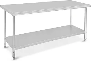 Stainless Steel Prep Table, NSF Commercial Work Table 72 x 30 x 35 Inches with Undershelf, Stainless Steel Table for Food Prep & Work, Heavy Duty for Kitchen, Restaurant, Hotel, Silver