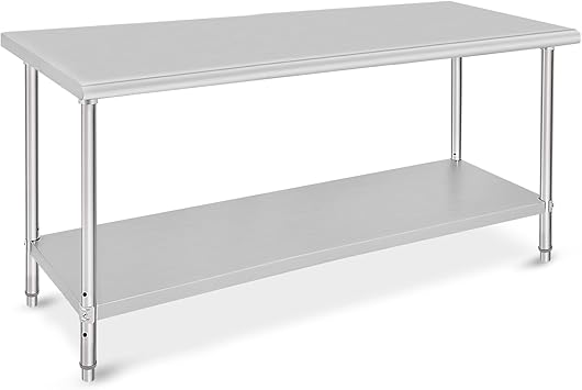 Stainless Steel Prep Table, NSF Commercial Work Table 72 x 30 x 35 Inches with Undershelf, Stainless Steel Table for Food Prep & Work, Heavy Duty for Kitchen, Restaurant, Hotel, Silver