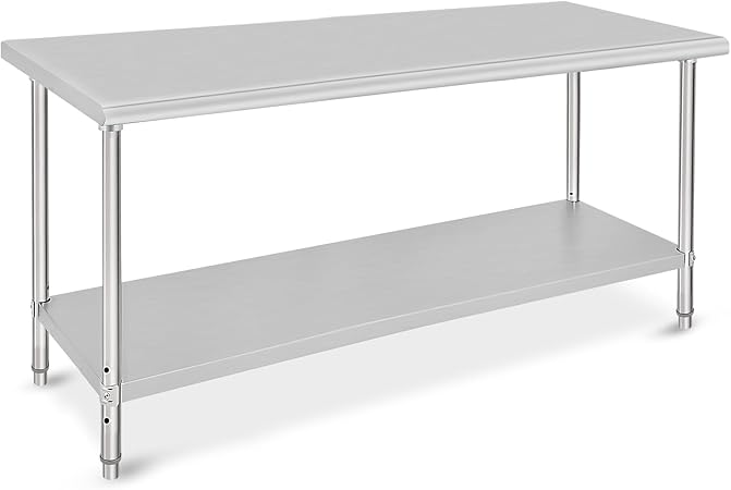 Stainless Steel Prep Table, NSF Commercial Work Table 72 x 30 x 35 Inches with Undershelf, Stainless Steel Table for Food Prep & Work, Heavy Duty for Kitchen, Restaurant, Hotel, Silver