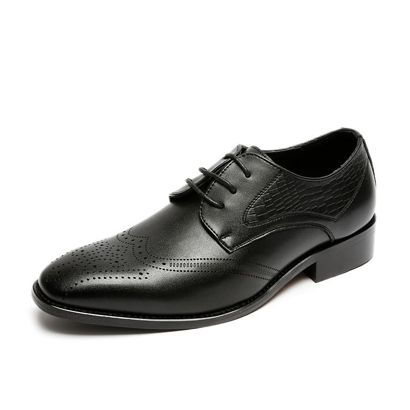 Uniform Formal Shoes Dress Oxford for Men Leather Lace-up Plain Toe Slip Resistant Block Heel Anti-Slip Rubber Sole Prom Wedding