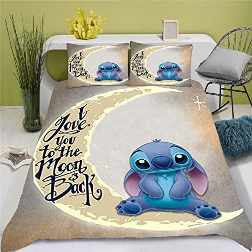 Bfrdollf Stitch Ropa de cama Lilo y Stitch Lilo & Stitch para adolescentes, Lilo & Stitch, ropa de cama con estampado 3D, funda nórdica y funda de almohada de anime (135 x 200 cm, 1)