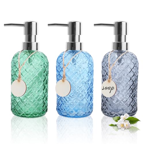 3 Piezas Dispensador Jabón de Vidrio, 400ml Dispensador de Jabón Líquido Dosificador de Jabón, Dispensador Gel y Champu Ducha para Baño Cocina Jabón de Manos