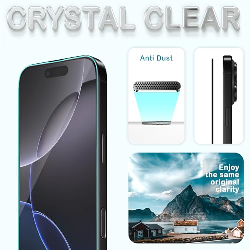 Image of ArmourPro Borderless Tempered Glass for iPhone 16 Pro and iPhone 17 (6.3 Inches) with Anti Dust Mesh Filter, 9H Hardness Shatterproof, Full Screen Coverage and with Installation Kit | Pack of 2