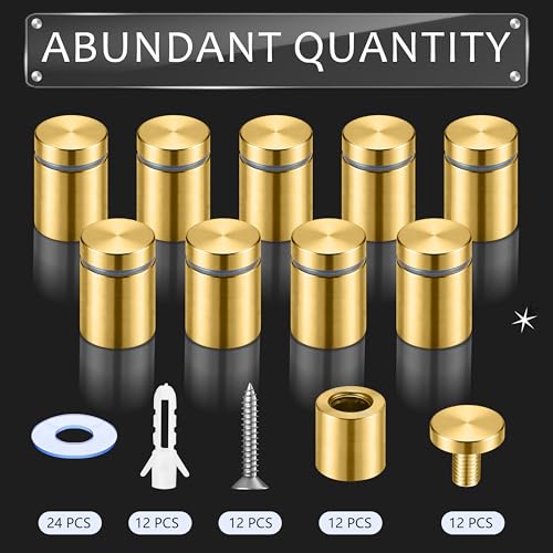 Image of Pelopy Sign Standoff Screws Advertising Screws Stainless Steel Wall Standoff Mounts Glass Acrylic Nail(3 /4 x 1 Inch,Gold,12 Pcs)