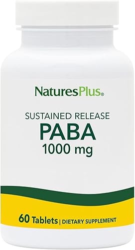 NaturesPlus PABA, liberación sostenida (ácido para-aminobenzoico) - 1000 mg, 60 tabletas vegetarianas - Suplemento de apoyo para la salud de la