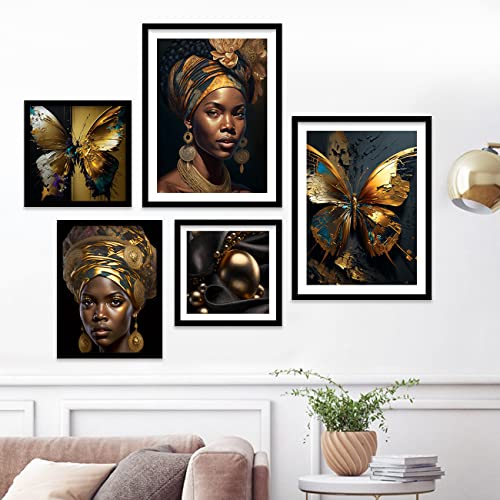 Image of kotart Modern Wall Art Framed Painting for Wall Decoration - Wall Paintings for Living Room, Bedroom (Golden, Framed) Set of 5