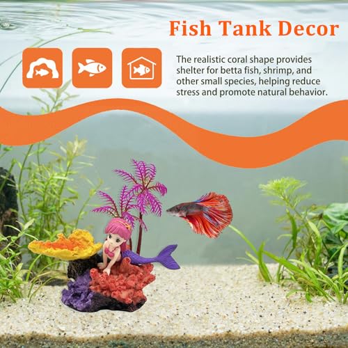 Image of Aquarium Decor Fish Tank Decorations Resin Coral Ornament, Small Mermaid Aquarium Accessories Hideout for Betta Shrimp Goldfish, Artificial Reef Fish Tank Accessories Decorations