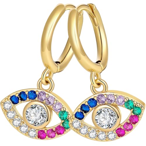 SHOWERORO Pendientes Ojo Colgantes con Circonita para Mujer Joyería Ligera y Cómoda para Festivales Bodas y Uso Diario Diseño Moderno y Elegante
