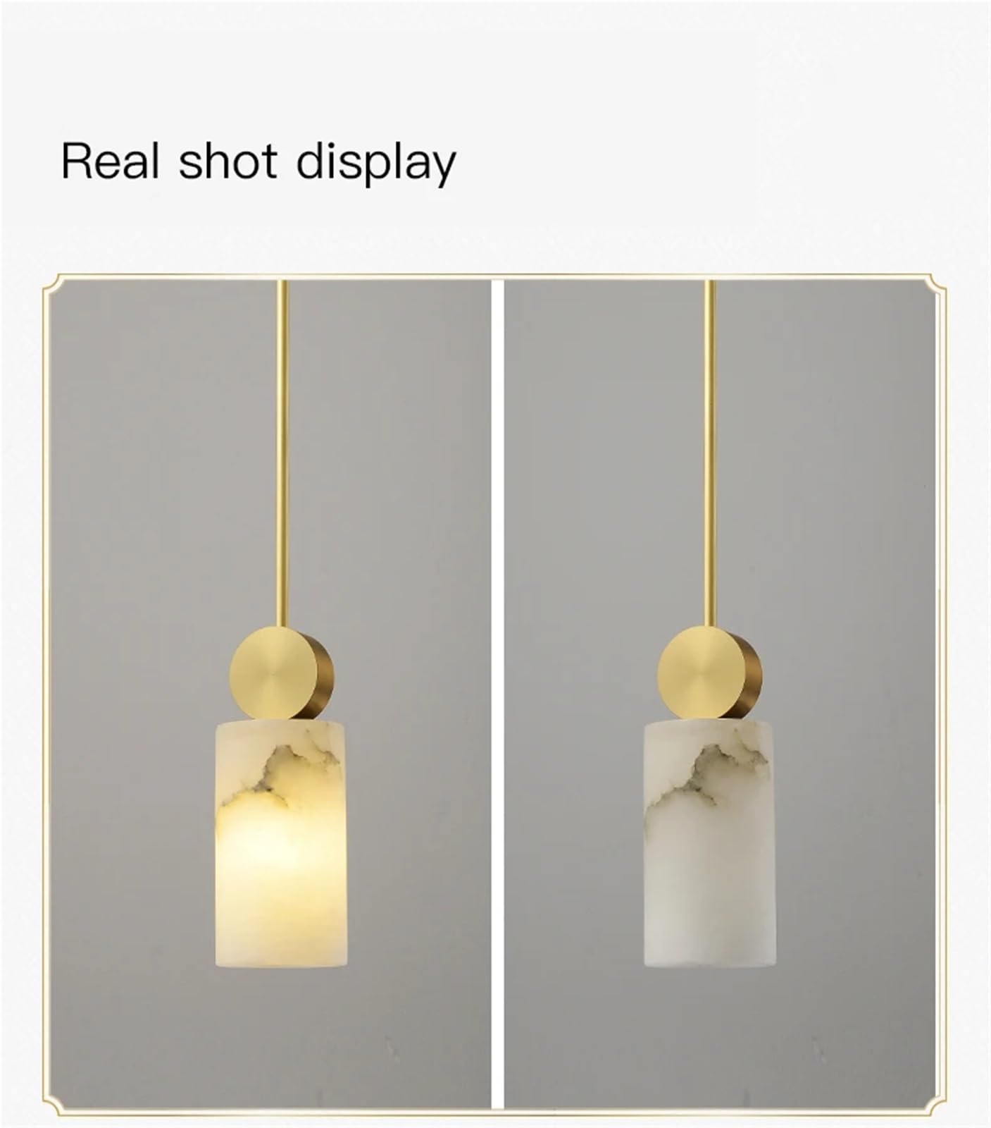 Lampada a Sospensione in Marmo e Rame per Camera da Letto, Comodino, Soggiorno, Sala da Pranzo, Cucina, Illuminazione Interna Moderna a LED, Lampada Singola di Lusso (Luce Calda, H29cm)