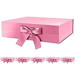 GREEN BEAN 6 Large Gift Boxes with Lids for Present 13x9.7x3.4 Inches, Pink Magnetic Gift Box with Ribbon, Bridesmaid Proposal Boxes, Luxury Gift Boxes (Glossy Pink)