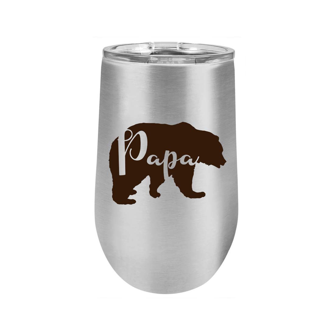 Parent Bear Negative Space Text Silhouette - Polar Camel 16 oz. Vacuum Insulated Stemless Tumbler w/Lid (Papa Steel)