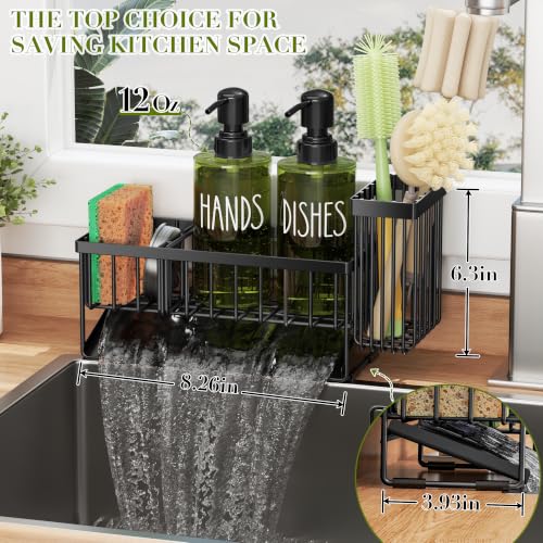 Image of MASADI Kitchen Dish Soap Dispenser Set with Sponge Holder, 12OZ Glass Bottle, Hand and Dish Soap Dispenser Set, Non-Slip Silicone Pad, Brush Holder, Kitchen Sink Organizer Countertop (Black+Green)
