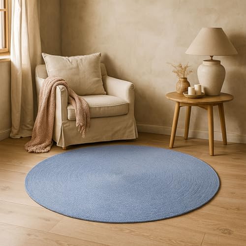 HAMID Alfombra Nansa Interior/Exterior Pet Reciclado – Lavable y Resistente al Agua – Ecológica y Sostenible – Ideal para Terraza, Jardín o Salón (120x120cm, Azul)