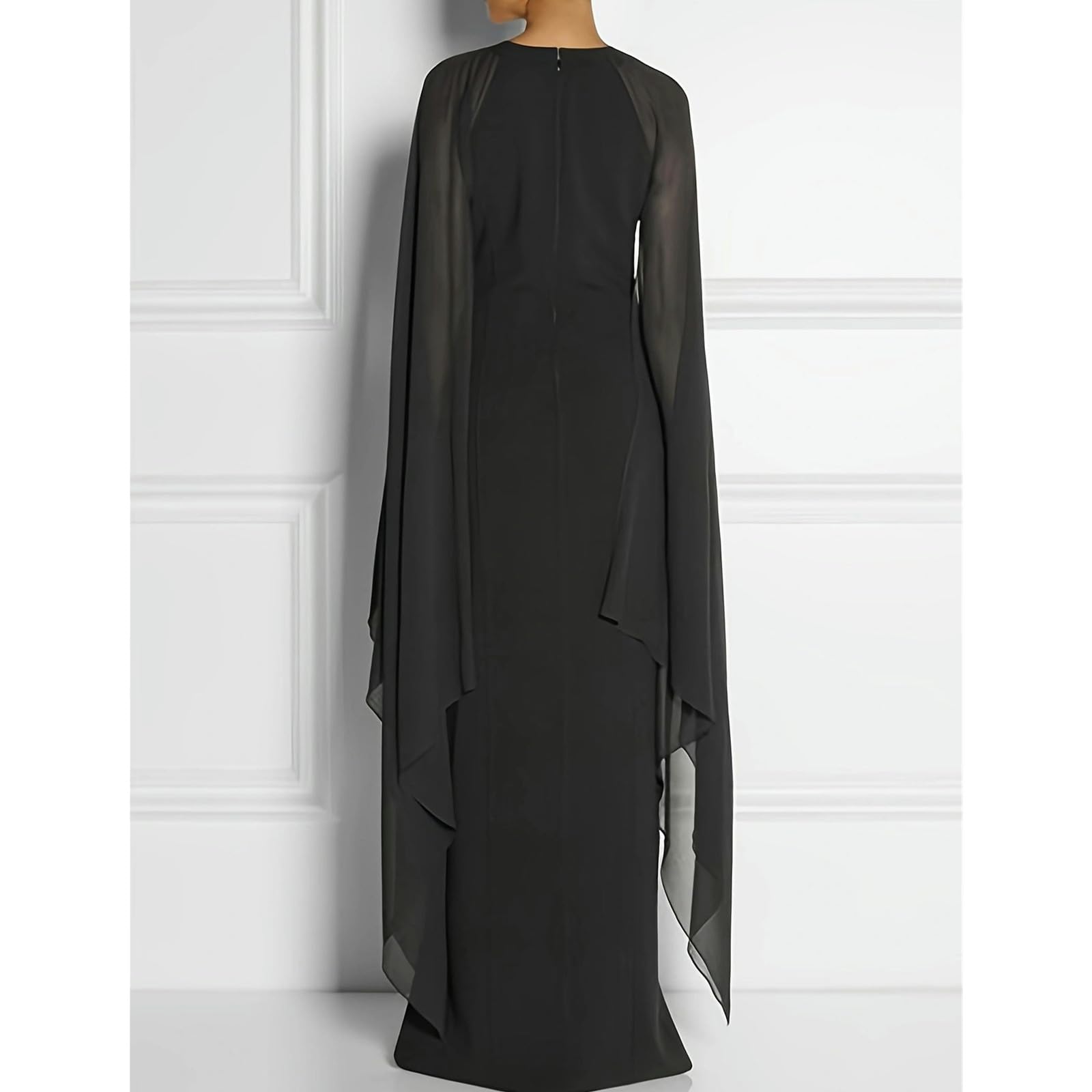 Vestito Lungo Donna Elegante Abito Lungo Senza Maniche con Scollo Alto E Spacco da Donna - Abito da Cocktail Vintage da Sera - Abito Lungo Aderente da Sposa Formale-Nero-s