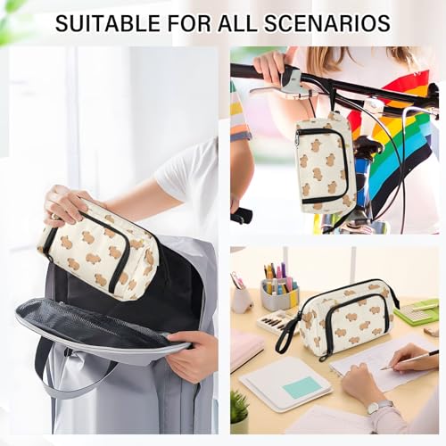Image of Capybara Beige Print Pencil Case Pouch Big Capacity Pencil Bag Box Organizer Pen Case with Compartmens Stationery Organizer for Girls Boys Women School College Office
