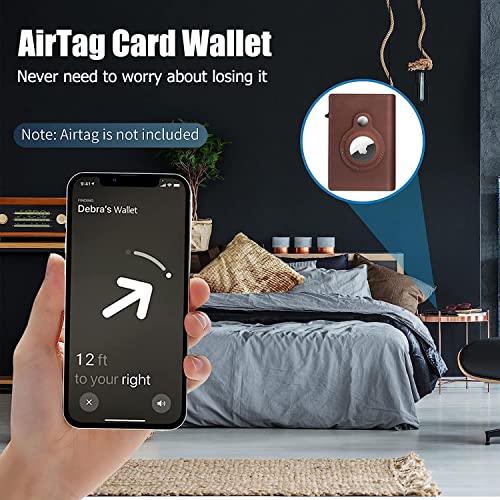 AirTag Wallet with Durable One-Press Quick-Access Card Holders, Leather RFID Technology Credit Card Holder Minimalist Wallet for Men for Apple AirTag (No Airtag Included)-Brown4