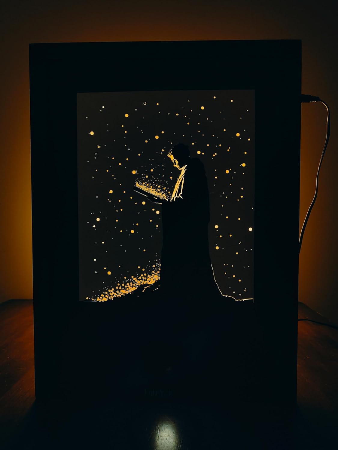 LightMask Divine Energy: Priest Reading Bible LED Shadow Box | 11.6x15.6 Inch Illuminated Wall Art | Spiritual Decor for Home, Temple & Office | Handmade Light Art Decor
