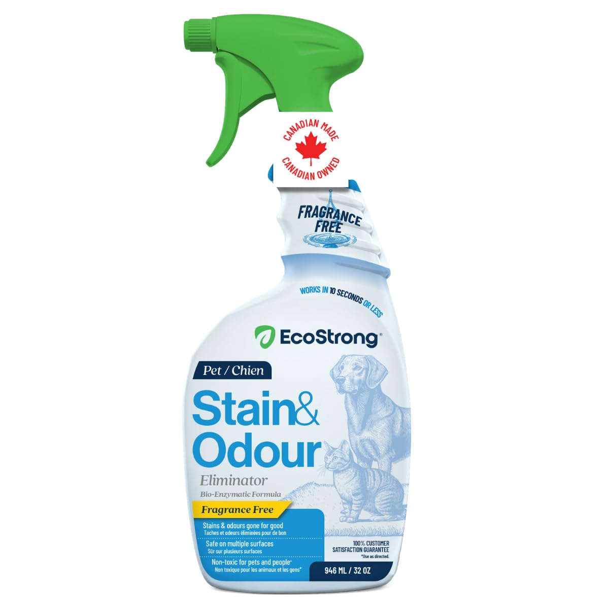 Enzyme Cleaner for Pets | Made in Canada | Pet Odor Eliminator and Powerful Probiotic Enzyme Cleaner for Cat Urine, Dog Pee, Pet Messes [946 mL Fragrance Free] - 1
