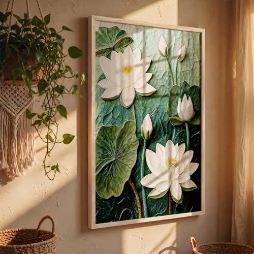 Image of kotart Aesthetic lotus Art Home Decoration Painting | Floral Paintings With Frame For Living Room Bed Room Hotel Wall Decor Digital Reprint (19x25 inch)
